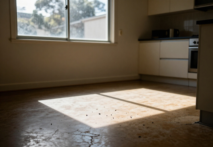 Cockroaches in a Mount Druitt apartment kitchen before treatment